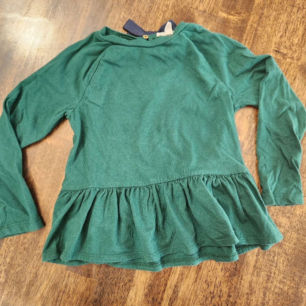 J.Crew Crewcuts Girls Green Peplum Longsleeve Top, Size XS (4-5)